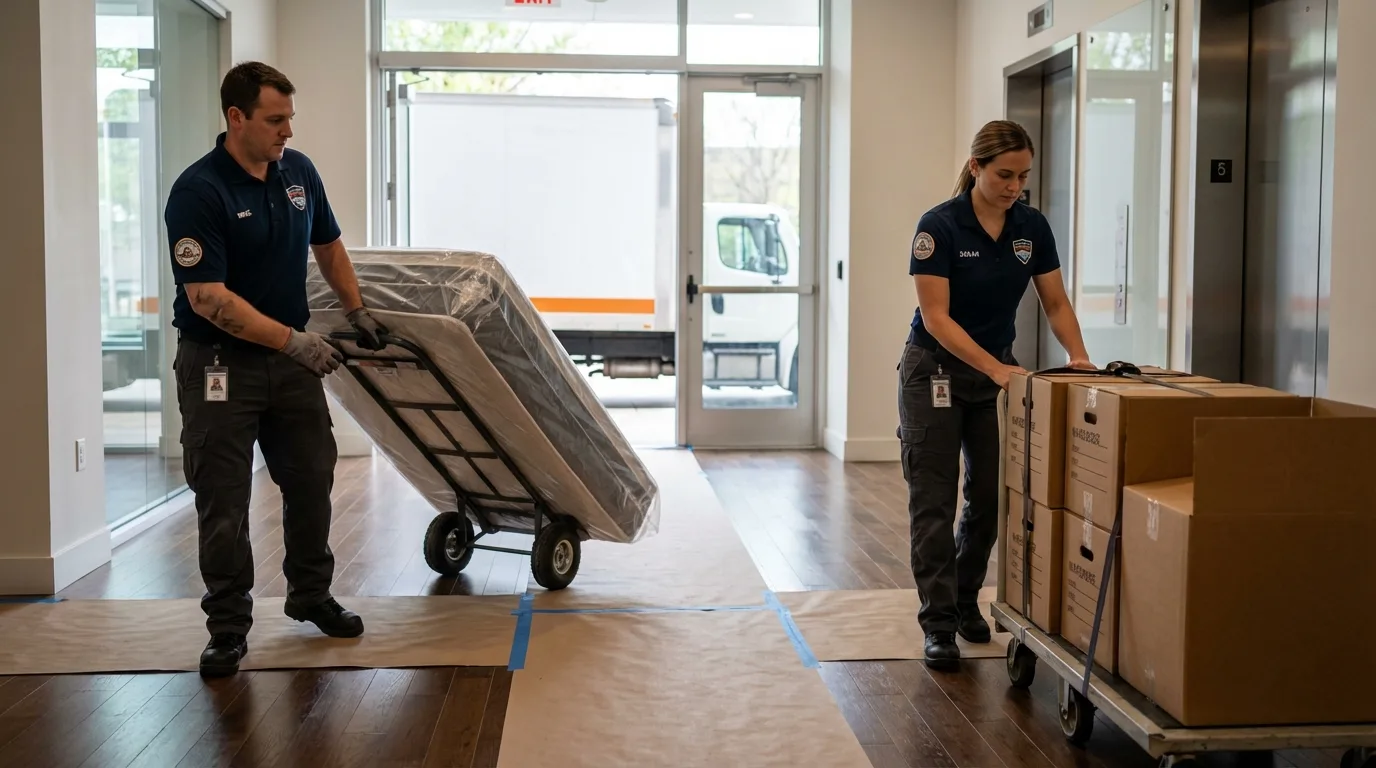 Professional apartment movers loading elevator in Troy, MI